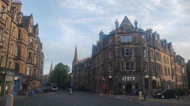 Bruntsfield late on a summer evening, still plenty of light despite the lateness, bathing the Victorian architecture in copper light