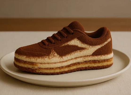 Tiramisú en un plato con forma de zapatilla deportiva. Como dice el propio meme, el tiramishoe.