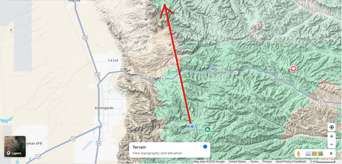 New forest fire start (approx 3:30PM Mountain Daylight time) vicinity of High Rolls, New Mexico