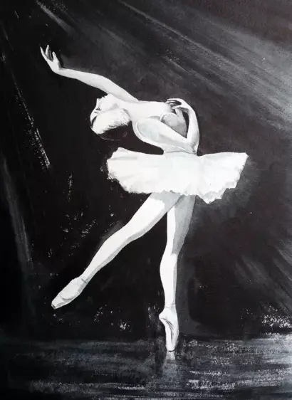 Ink drawing of ballerina performing Swan Lake