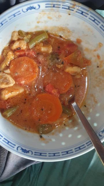 Thai coconut lime fish and vegetable soup. I added more veges than normal to keepy daily food groups up.