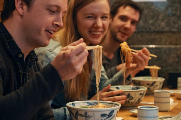 White people eating soba because that's what we do when we come to Japan