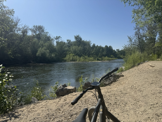 View of a beach just off of the nature trail just west of the water park, my bike in the foreground.