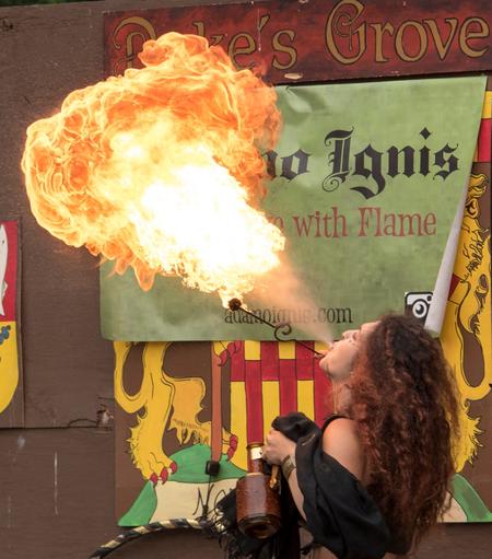Photo of a fire breather at New Jersey Ren Faire, provided as representation of the Festival of Feylf