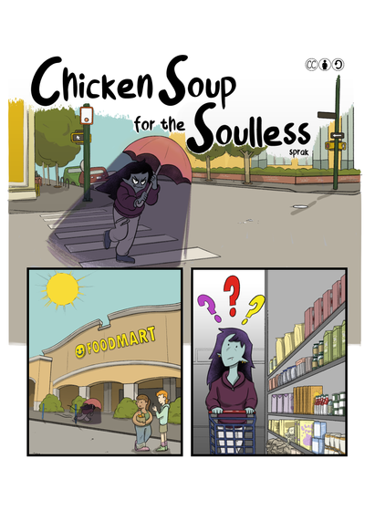 First page of Sprak's "Chicken Soup for the Soulless", coloured