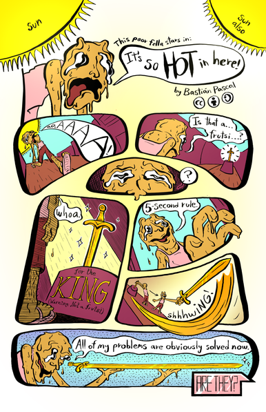 First page of Bastian Pascal's "It's So Hot in Here", coloured