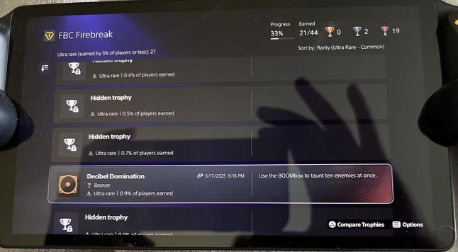 Photo of a ps portal showing the “decibel domination” trophy being unlocked on PSN with less than 1% of players having obtained it
