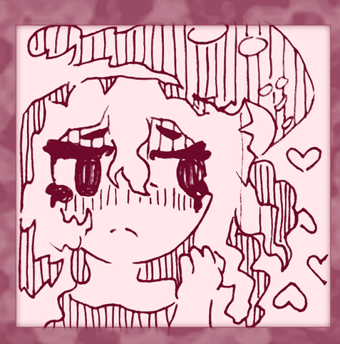 An ink drawing of a Funeral Bell mushroom girl, looking forlornly into the distance.