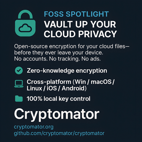 FOSS Spotlight: Cryptomator

Vault Up Your Cloud Privacy