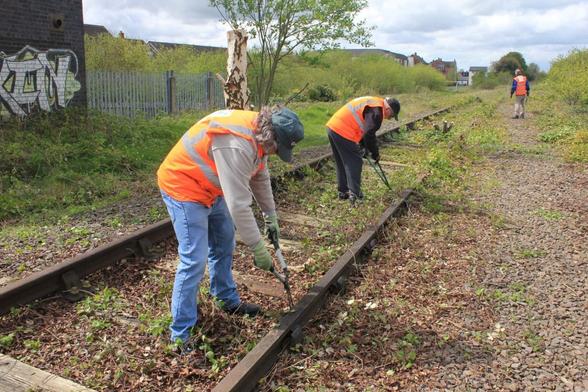 Back the Track volunteers clearing the route of the former South Staffordshire Railway line