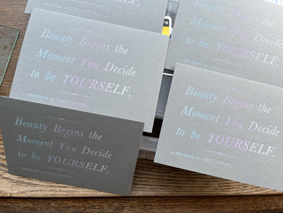 Ombre letterpress art prints with the quote "Beauty begins the moment you decide to be yourself."