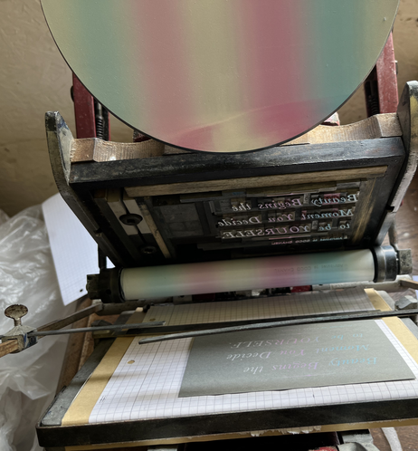 Work in progress photo on the vintage Adana press.