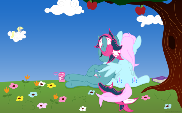 A picture of Wind Whistler, described as: ""
 and tagged as: shipping bubble female fizzy g1 g1 to g4 generation leap hug lesbian mare pegasus pony safe ship:whistlepop g4 wind whistler winghug artist:issmafia both cutie marks