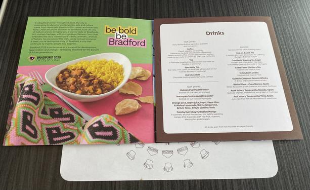 The menu for complementary drinks in first class