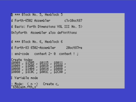 Screenshot of the vi65 text editor for the Commodre 64 microcomputer, demonstrating 64 column mode text editing.