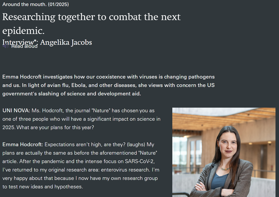 A screenshot of the article, showing a photo of Emma Hodcroft