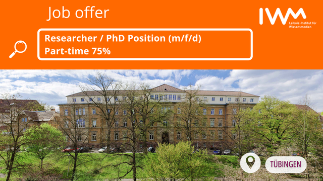 The IWM invites applications for the position of a
Researcher / PhD Position (m/f/d)
Part-time 75%, fixed term for three years, starting October 2025 or later in the Everyday Media Lab.
