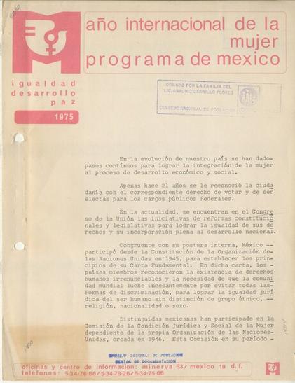 Programm of the 1st World Conference on Women
Picture donated by the family of Antonio Carrillo Flores: Consejo Nacional de Población - Archivo documental de la Biblioteca Daniel Cosío Villegas
CC BY-SA 4.0
https://commons.wikimedia.org/w/index.php?curid=64112719