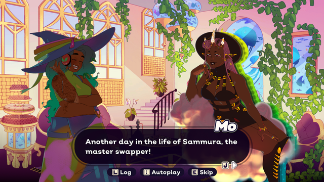 Mo congratulating me (Samar) for finally, FINALLY beating her at a Spirit Swap battle. Text: "Another day in the life of Sammura, the master swapper!"
