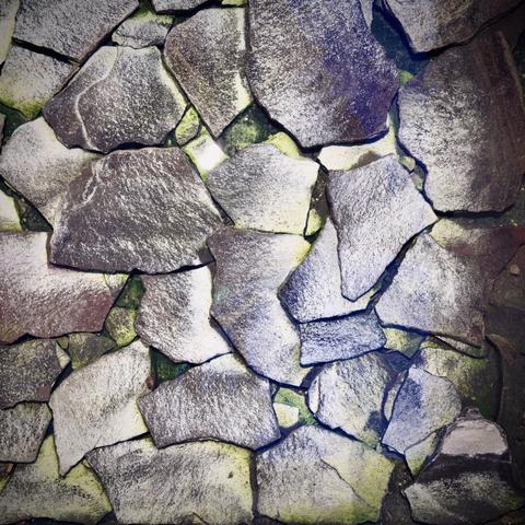 Flat-topped sandy stones fill the frame, lying just above the shallow water on an early morning.