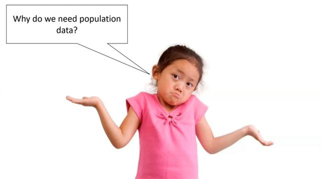 Photograph of a young girl with a speech bubble reading: "Why do we need population data?"