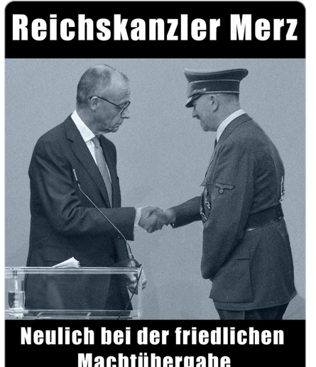 Merz schüttelt die Hand des führers