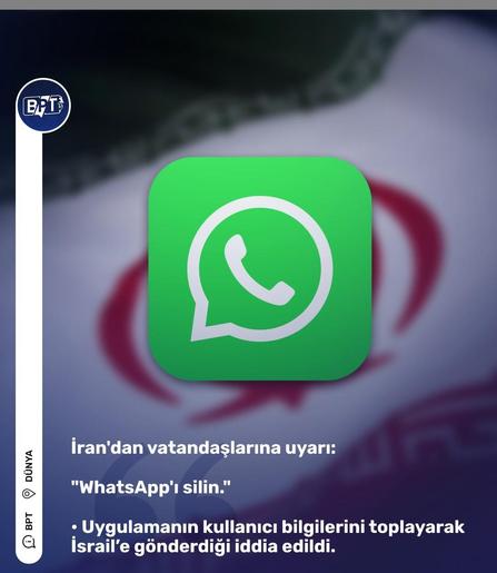 Resimde, ortada belirgin bir şekilde yeşil bir WhatsApp logosu ve İran bayrağı gibi görünen bulanık bir arka plan var. Logo, köşeleri yuvarlatılmış, canlı yeşil renkli bir kare ve içinde telefon simgesi olan beyaz bir konuşma balonu içeriyor. Logonun altında Türkçe bir yazı var: “İran’dan Vatandaşlara Uyarı: ‘WhatsApp’ı silin. ’ Uygulamanın kullanıcı bilgilerini toplayıp İsrail’e gönderdiği iddia edildi. Bu, “İran vatandaşlarına uyarı: WhatsApp’ı silin. Uygulamanın kullanıcı bilgilerini toplayıp İsrail’e gönderdiği iddia ediliyor” anlamına geliyor. Metin beyaz ve arka plandan kolayca ayırt edilebiliyor. Resmin sol tarafında, bir kaynak ya da yayın olduğunu gösteren, üzerinde “BPT” harfleri ve bir konum iğnesi ikonu bulunan dikey beyaz bir çubuk var. Resmin genel kompozisyonu basit, WhatsApp logosuna ve uyarı mesajına net bir şekilde odaklanılmış.

@altbot tarafından sağlanmıştır, Ovis2-8B kullanılarak özel ve yerel olarak üretilmiştir. 🌱 Kullanılan enerji: 0.211 Wh