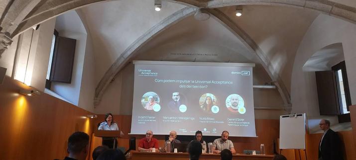 Un moment de la taula rodona aquest migdia a la seu de l'Institut d'Estudis Catalans.