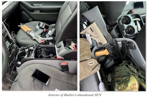 Interior of Boelter's abandoned SUV