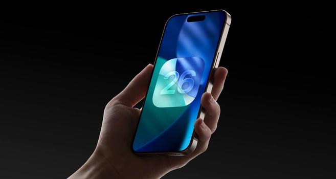 Auf einem iPhone ist eine iOS 26-Animation i sehen.