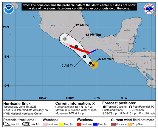 Hurricane Erick, going towards Acapulco, may become a major hurricane