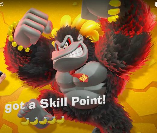 One of Donkey Kong's new forms from Bananza, this is his strong form that makes breaking objects even easier.

The text says "got a Skill Point!"
