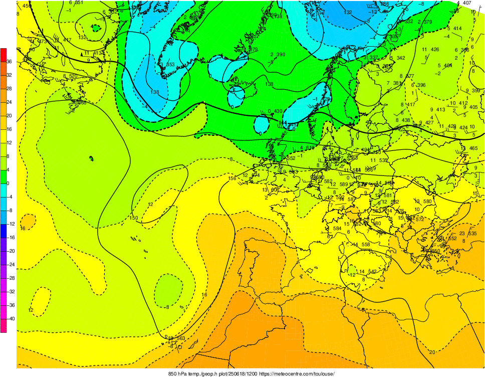 Analyse en altitude de la sitation météo en Europe ce jour.