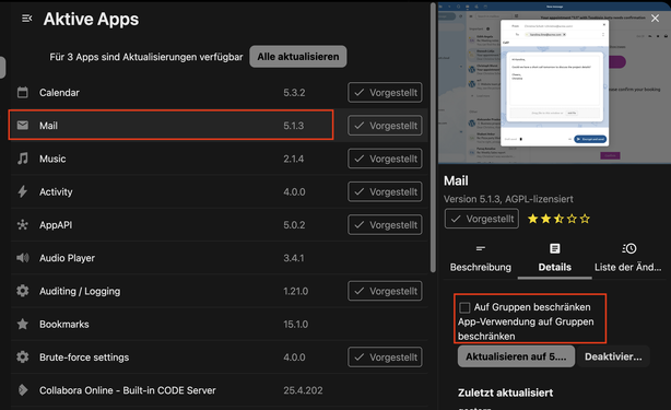 Screenshot der Appverwaltung von Nextcloud