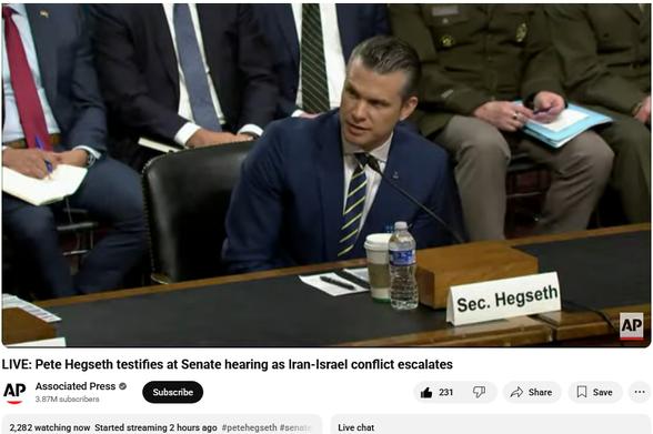 Hegseth: "Senator, I'd be careful what you read in books, if you believe it, except the bible"

Hegseth persists in refusing to answer questions and talking over female Senators in this hearing.
