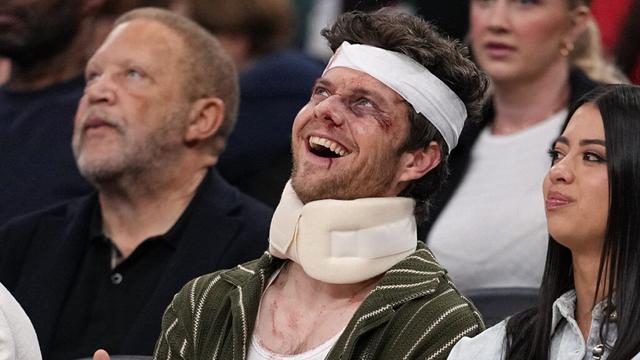 Jack Quaid Does Hilarious Novocaine Promo at NBA Game