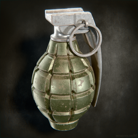 3D rendering of a rusty old hand grenade.