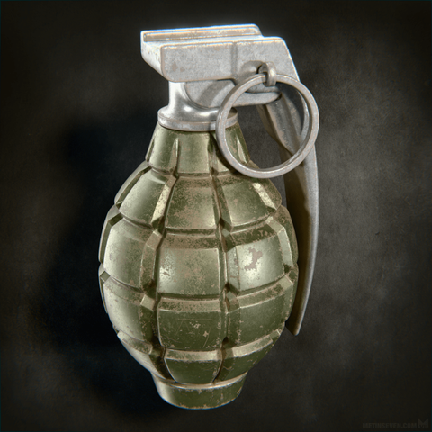 3D rendering of a rusty old hand grenade.
