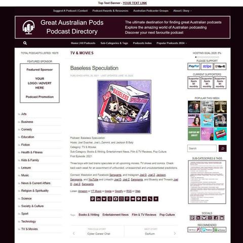 Baseless Speculation
Screenshot of the podcast listing on the Great Australian Pods website