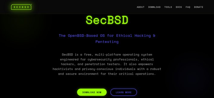 Screenshot of the new SecBSD web page.