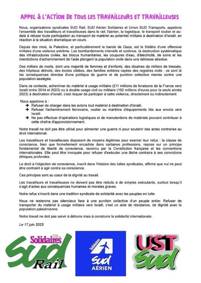 Appel de Sud rail, Sud aérien et Sud transports