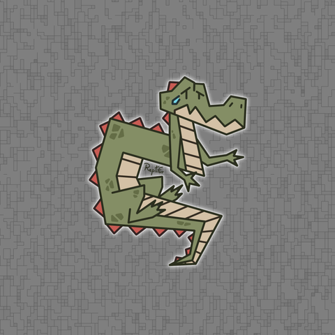 A very angular toony feral crocodilian looking sad