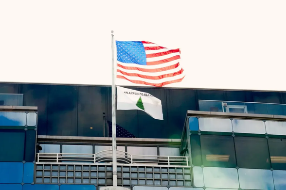 An “Appeal to Heaven” flag above the Small Business Administration last week.