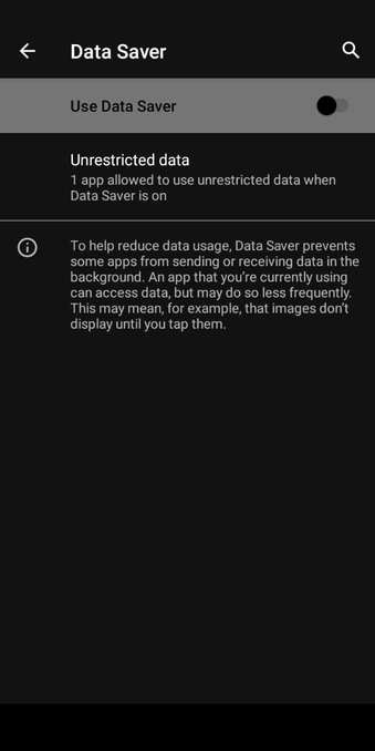 the previous app menu for Unrestricted Data settings