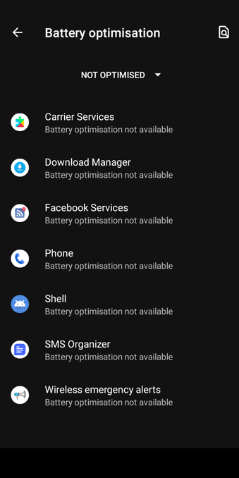 Facebook Services are in Battery Optimization's never to be restricted category! - once again I don't use Facebook services but they are locked in and undelete-able on the phone