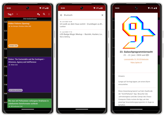 Screenshots der GPN 2025 Fahrplan App für Android