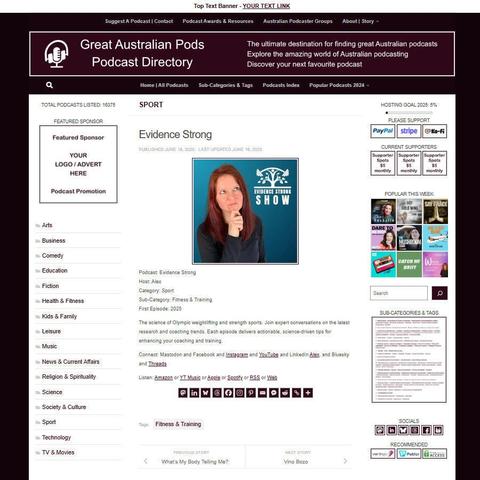 Evidence Strong
Screenshot of the podcast listing on the Great Australian Pods website