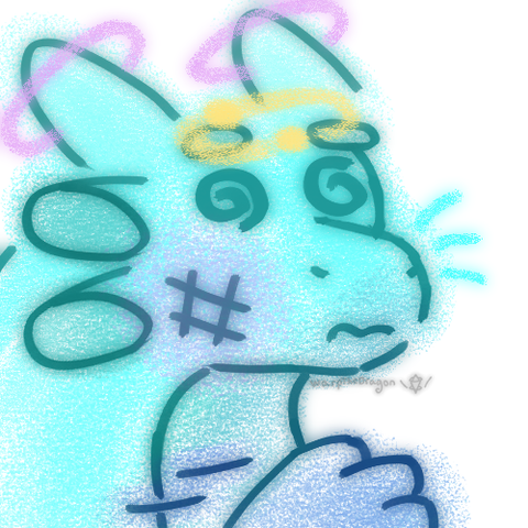 a sloppy doodle of an aqua colored dragon dizzy with stars after being smacked in the face by one swiftly moving lapis colored paw