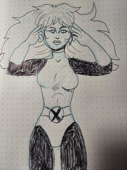 Digitally inked pencil sketch of Jean Grey using her mind reading abilities for the prompt of the same name at #dailysketchingworkout