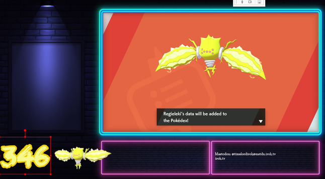 A shiny regieleki with a counter showing 346 encounters